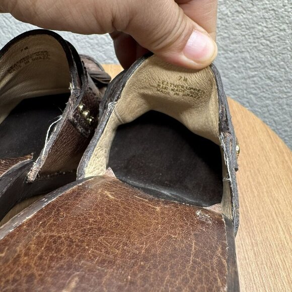 Michael Kors San‎ Antonio Mules Brown Leather Tassel Heeled Womens Size 7 - Picture 9 of 10